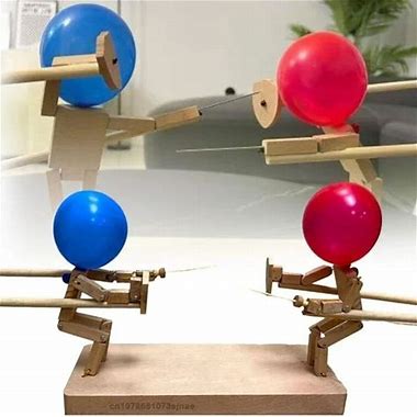 Handmade Balloon Heads Wooden Fighter Puppets