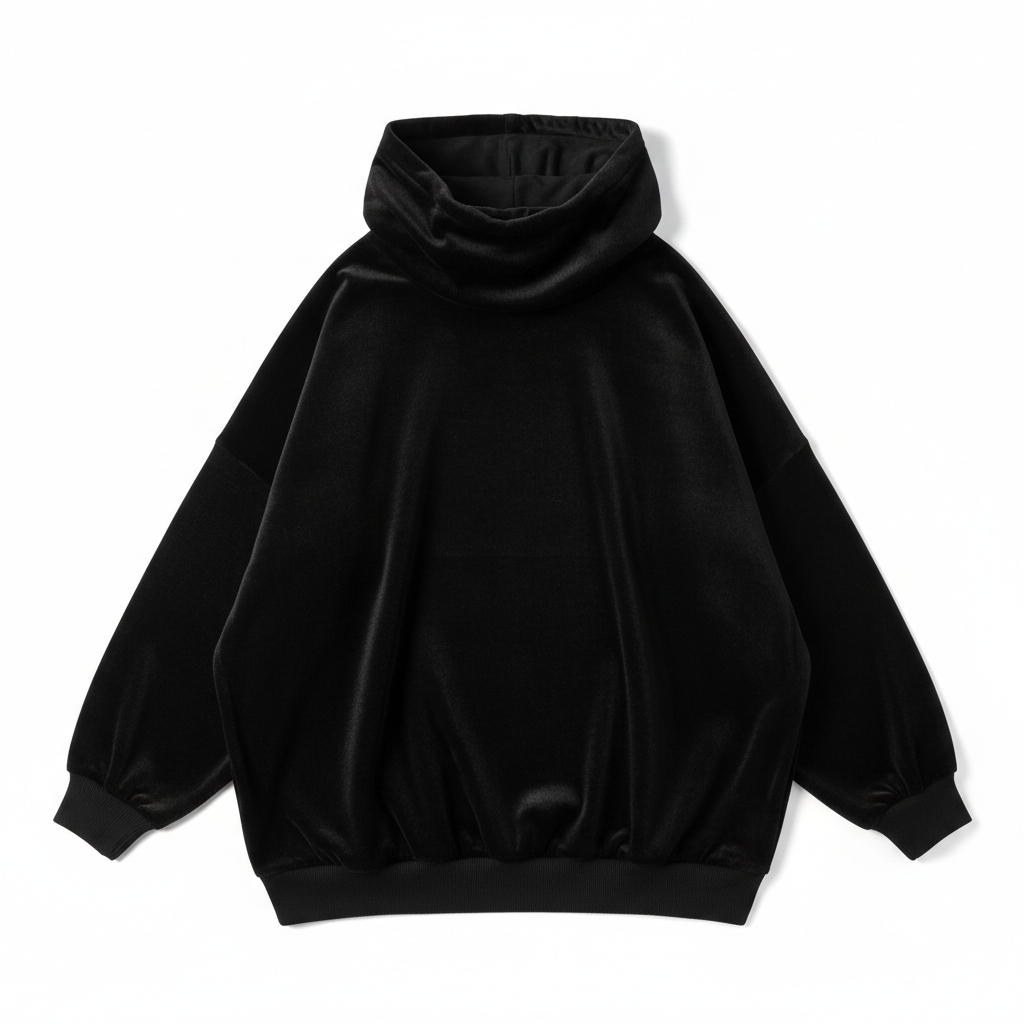 Loose High Collar Hoodie - Black Velvet