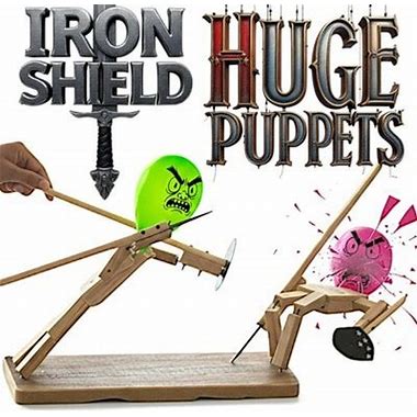 Handmade Balloon Heads Wooden Fighter Puppets