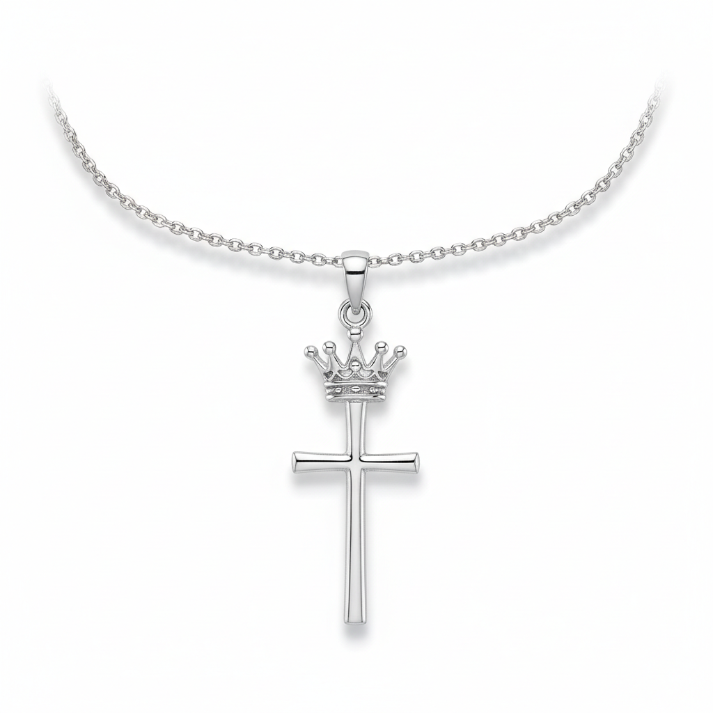Crown Cross Necklace - Silver