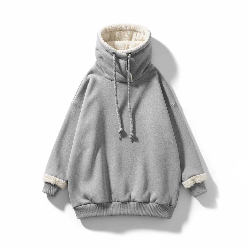 Loose High Collar Fleece Lined Hoodie