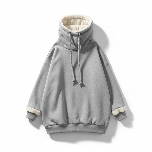 Loose High Collar Fleece Lined Hoodie