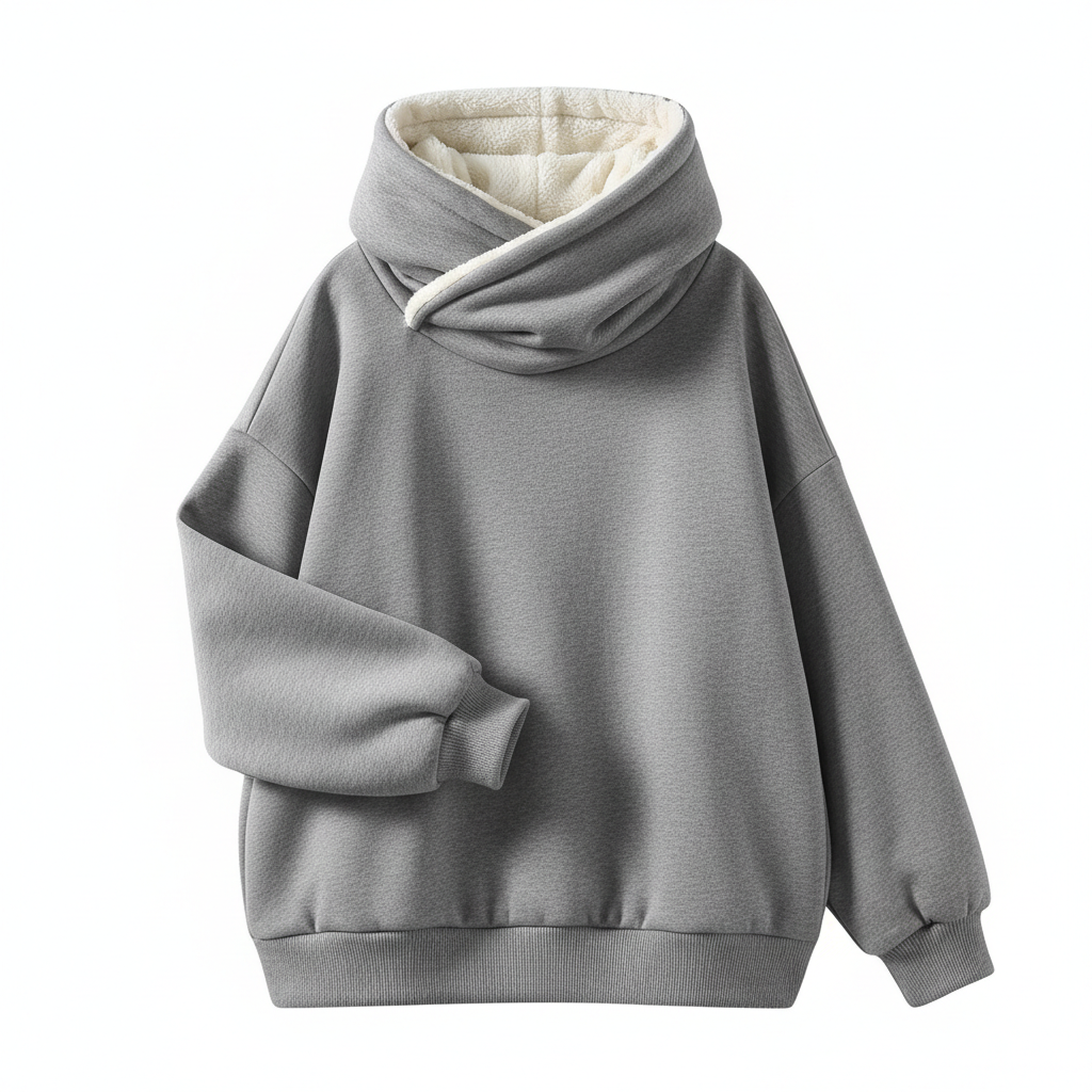 Loose High Collar Fleece Lined Hoodie - Gray