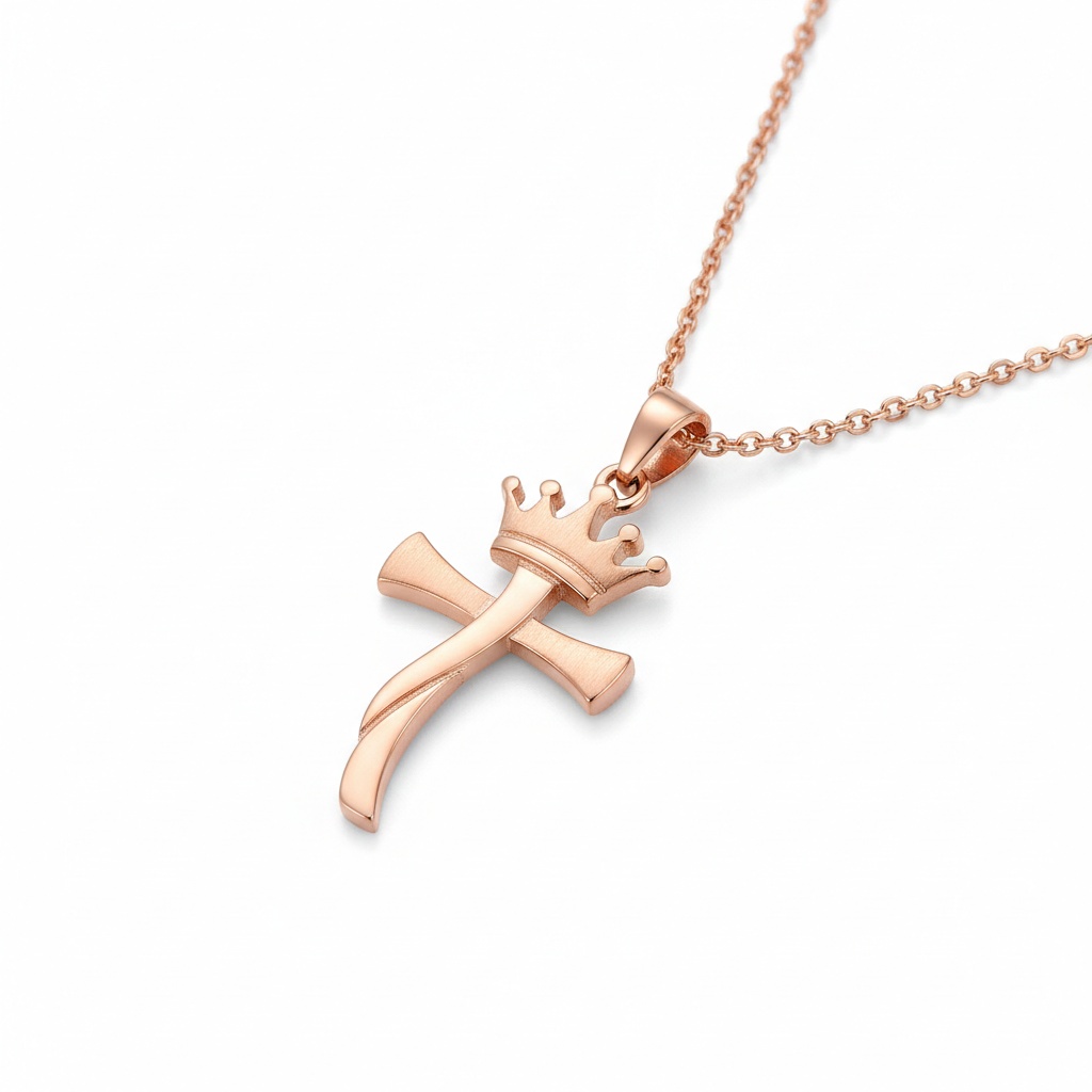 Crown Cross Necklace - Rose Gold