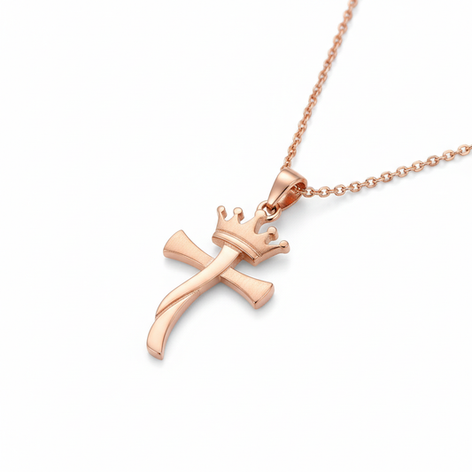 Crown Cross Necklace - Rose Gold