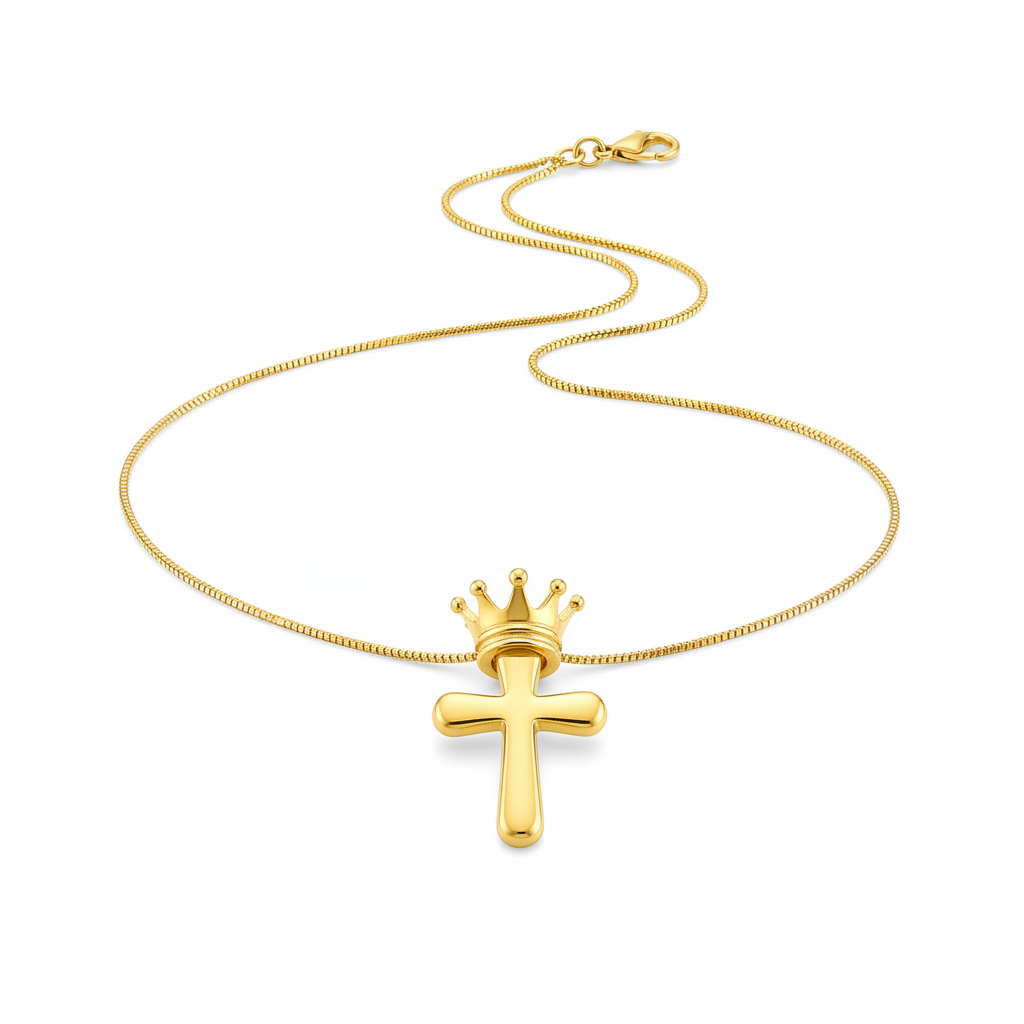 Crown Cross Necklace - Gold